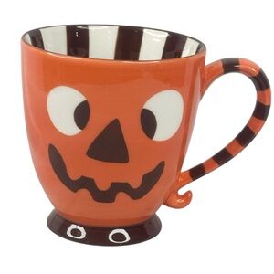 Starbucks 2007 Jack O Lantern Monster Pumpkin Orange Brown Striped Coffee Mug